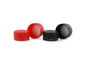 Red and black caps for bottles and cans