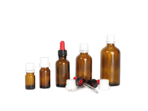 Glass bottles with pipettes